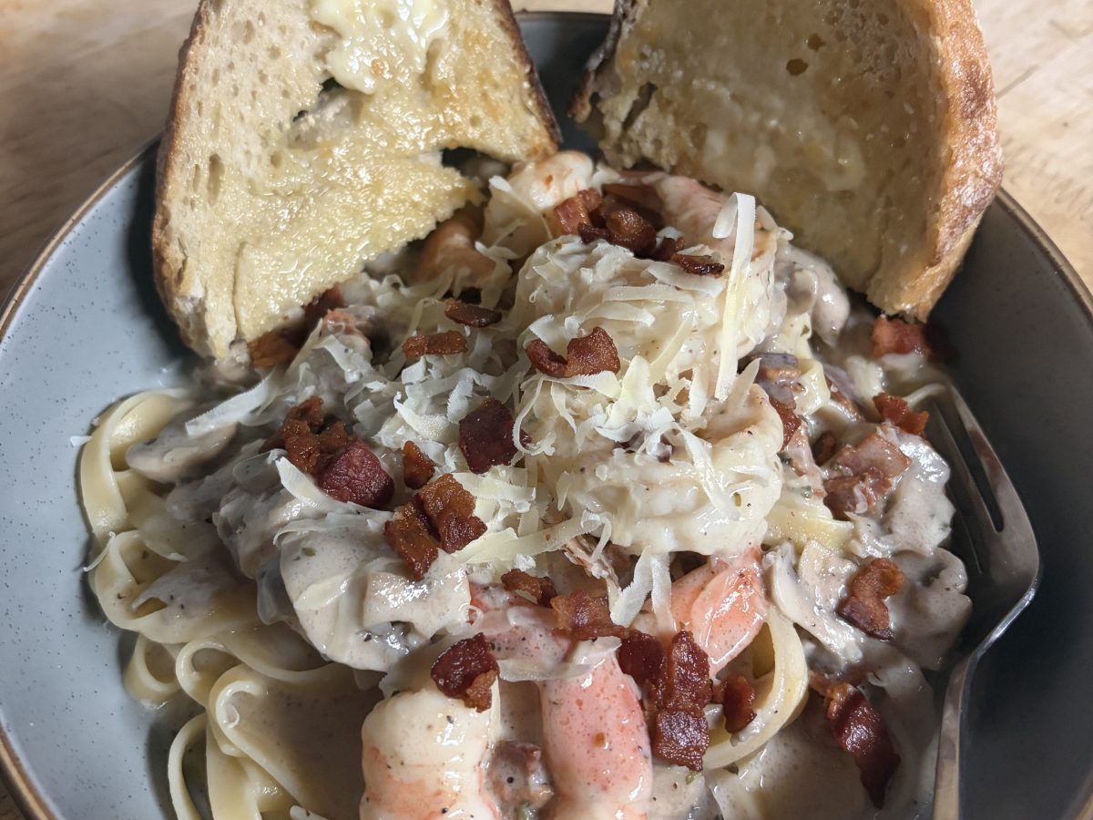 Bacon Mushroom Shrimp&nbsp;Alfredo